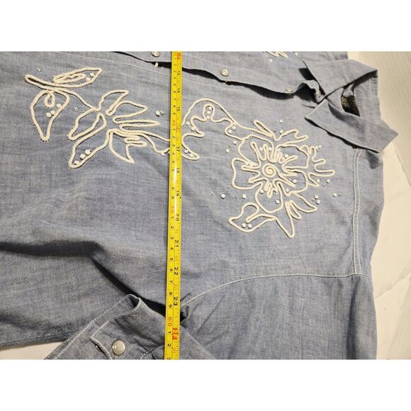 Vtg Carole Little Sz L Blue Western Embroidered Blouse Shirt Cotton Preppy Fairy - Picture 5 of 8